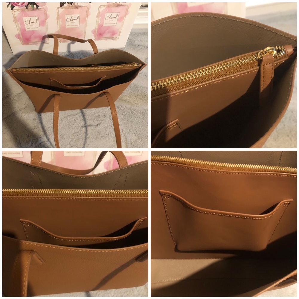 Quince Italian Leather Triple Compartment Tote Cognac Like New Fits 13” Laptop - Picture 12 of 15